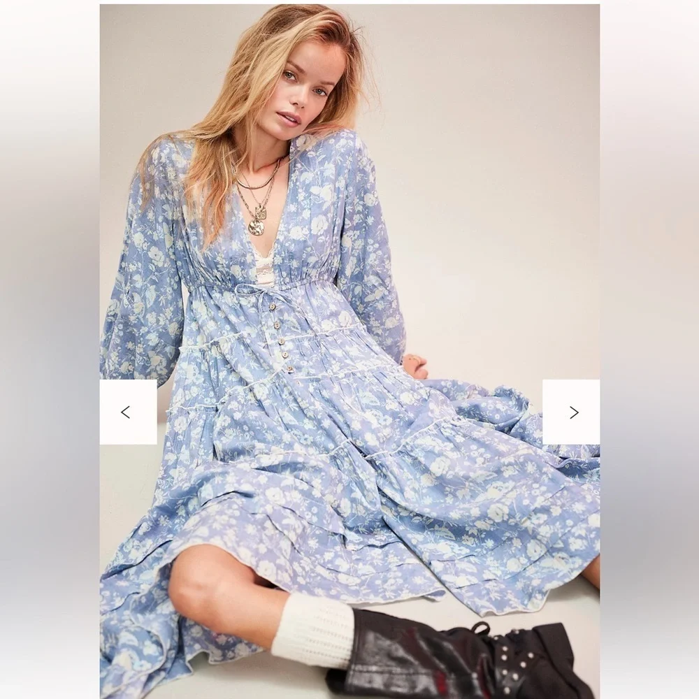 Free People Pappiet Midi Dress Small Color: Bluebell Combo NWT - Picture 1 of 7